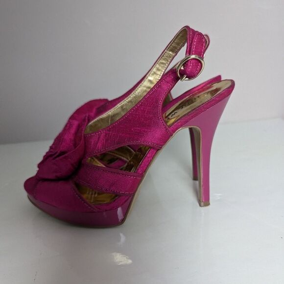 Nine West Fuchsia Silk Slingback Heels – Rosette Front, Size 5, 4” Stiletto - Picture 6 of 12